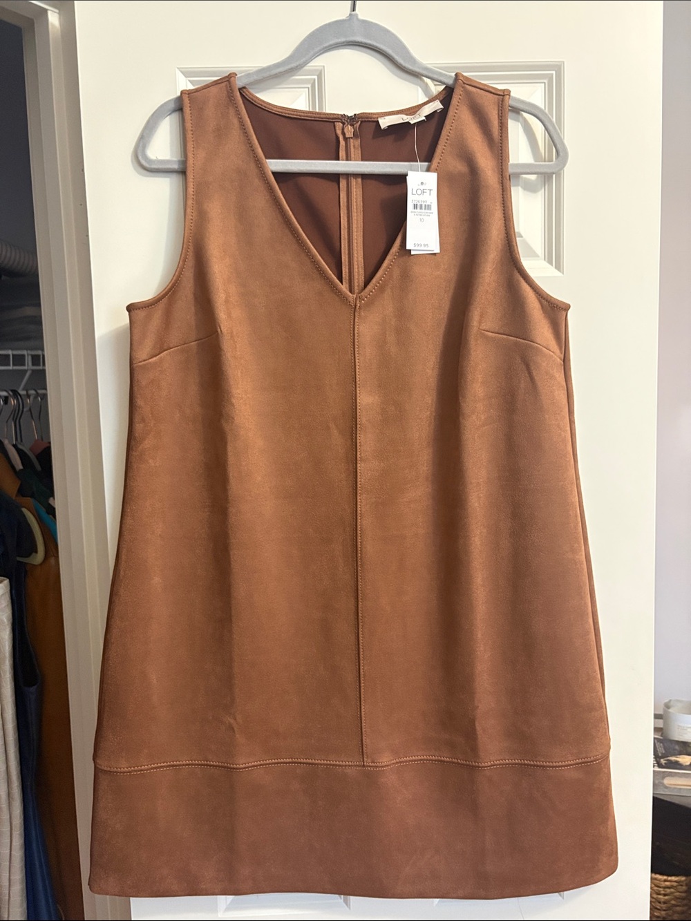 LOFT Faux Suede Sleeveless Shift Dress in Saddle